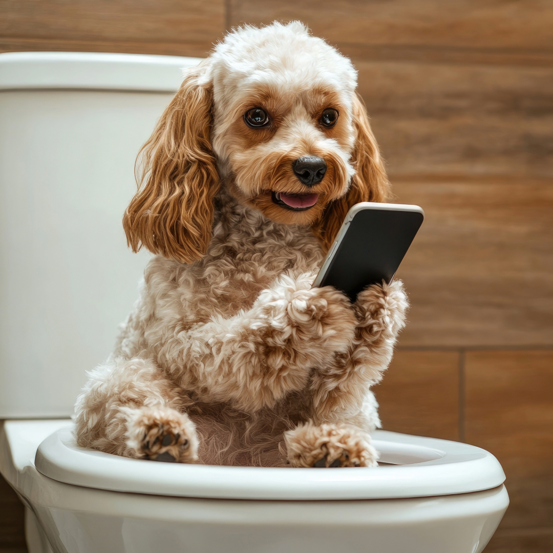 Dog sitting on the toilet