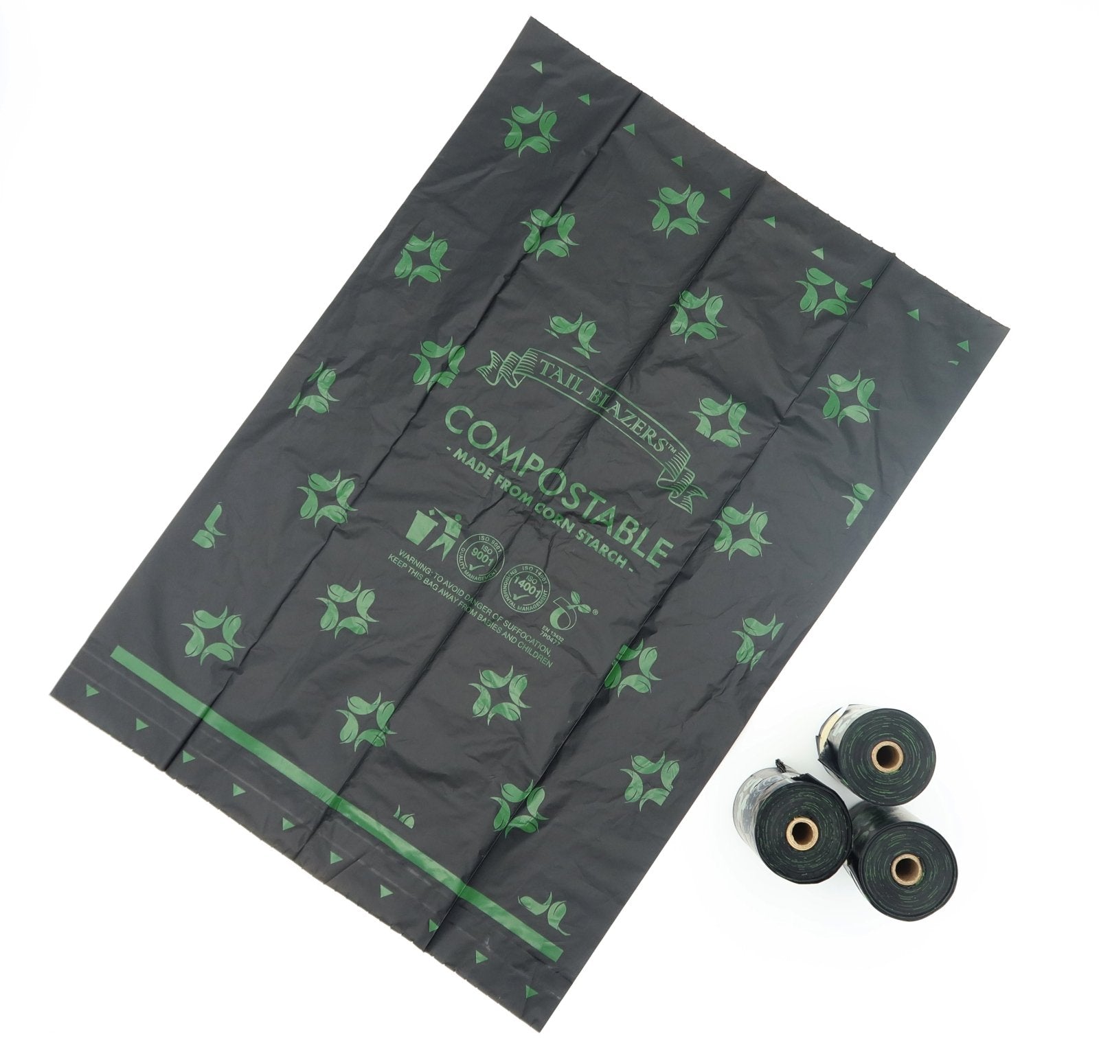 Dog poop bags rolls on white background