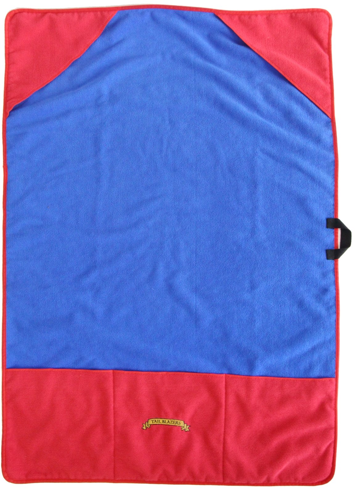 Unfolded blue red microfibre towel