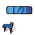 Product image of the dog raincoat belly flap, another dog image at the bottom corner showing a labradoodle with the blue jacket on