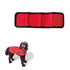 Product image of the dog raincoat belly flap, another dog image at the bottom corner showing a labradoodle with the red jacket on