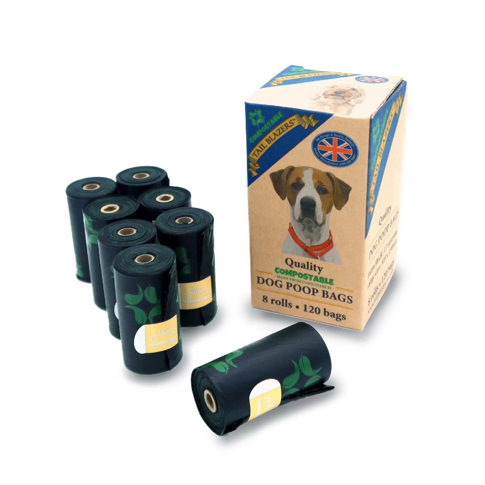 Dog poop bags small box with rolls on white background