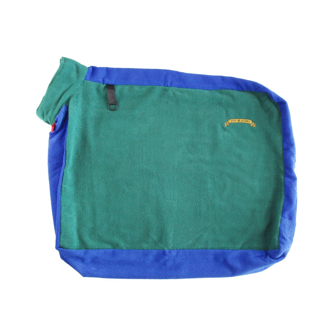 Product image of a green dog drying bag side view