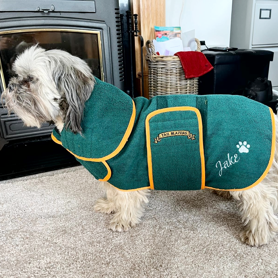 personalise dog drying coat with name